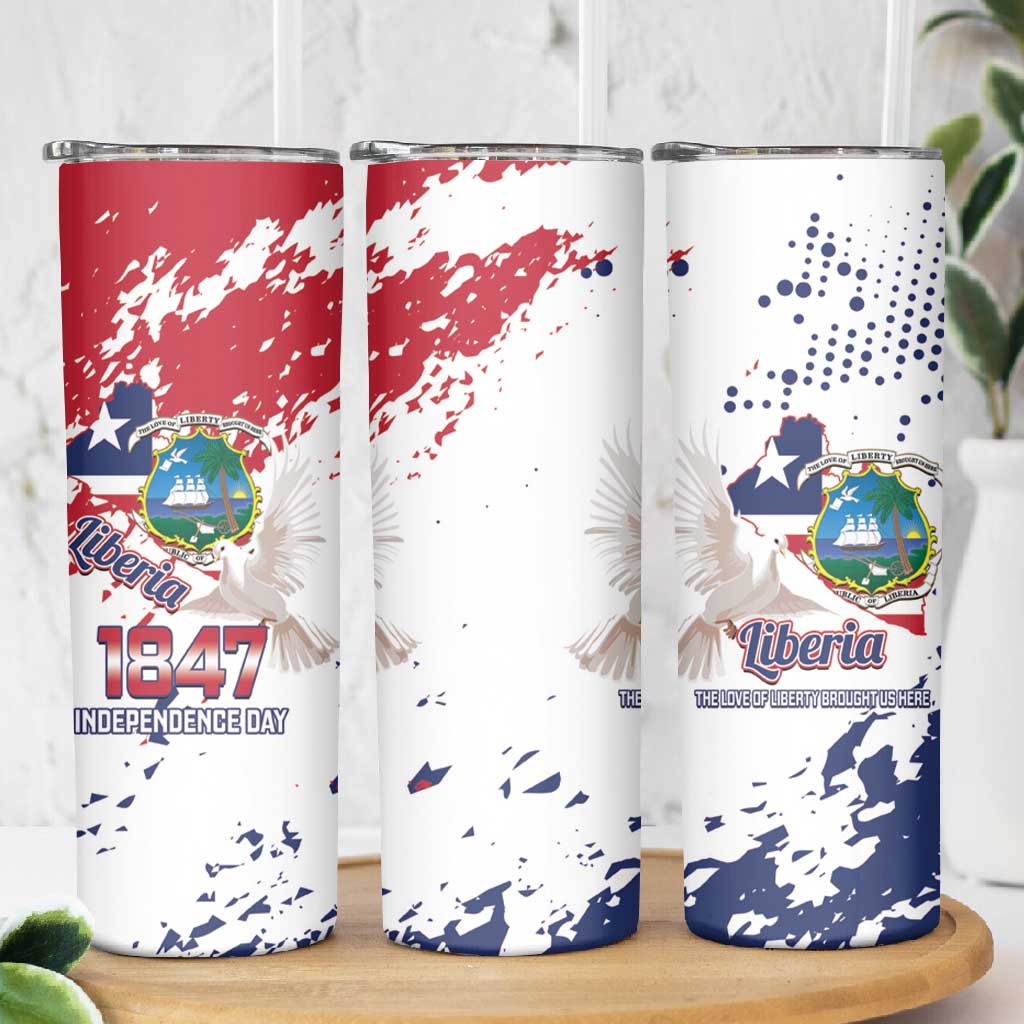 Afro Liberia 1847 Independence Day Skinny Tumbler Coat Of Arms Grunge Style LT14