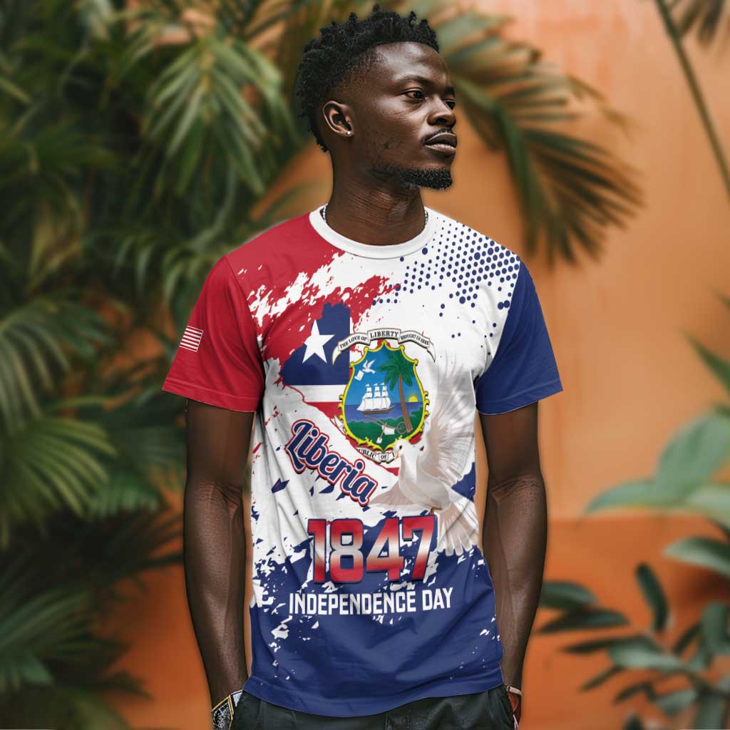 Afro Liberia 1847 Independence Day T shirt Coat Of Arms Grunge Style LT14