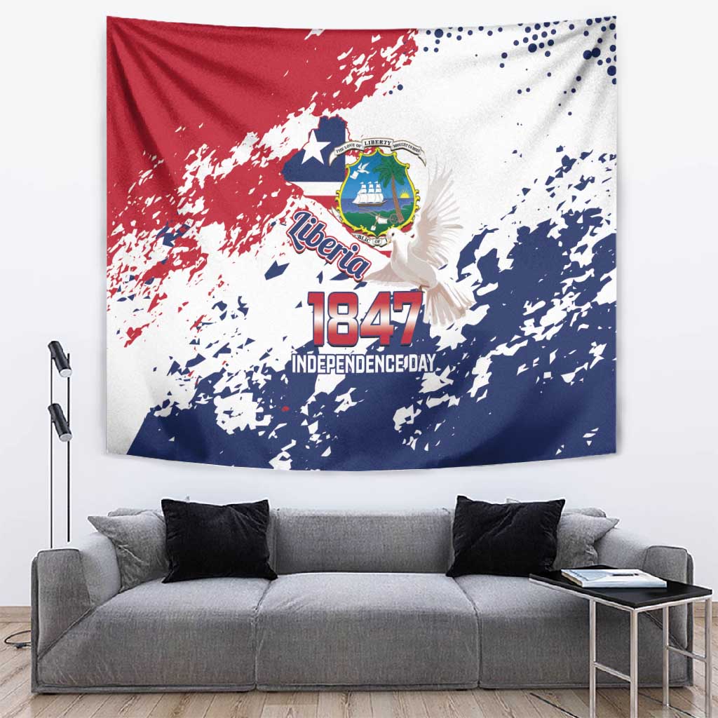 Afro Liberia 1847 Independence Day Tapestry Coat Of Arms Grunge Style LT14