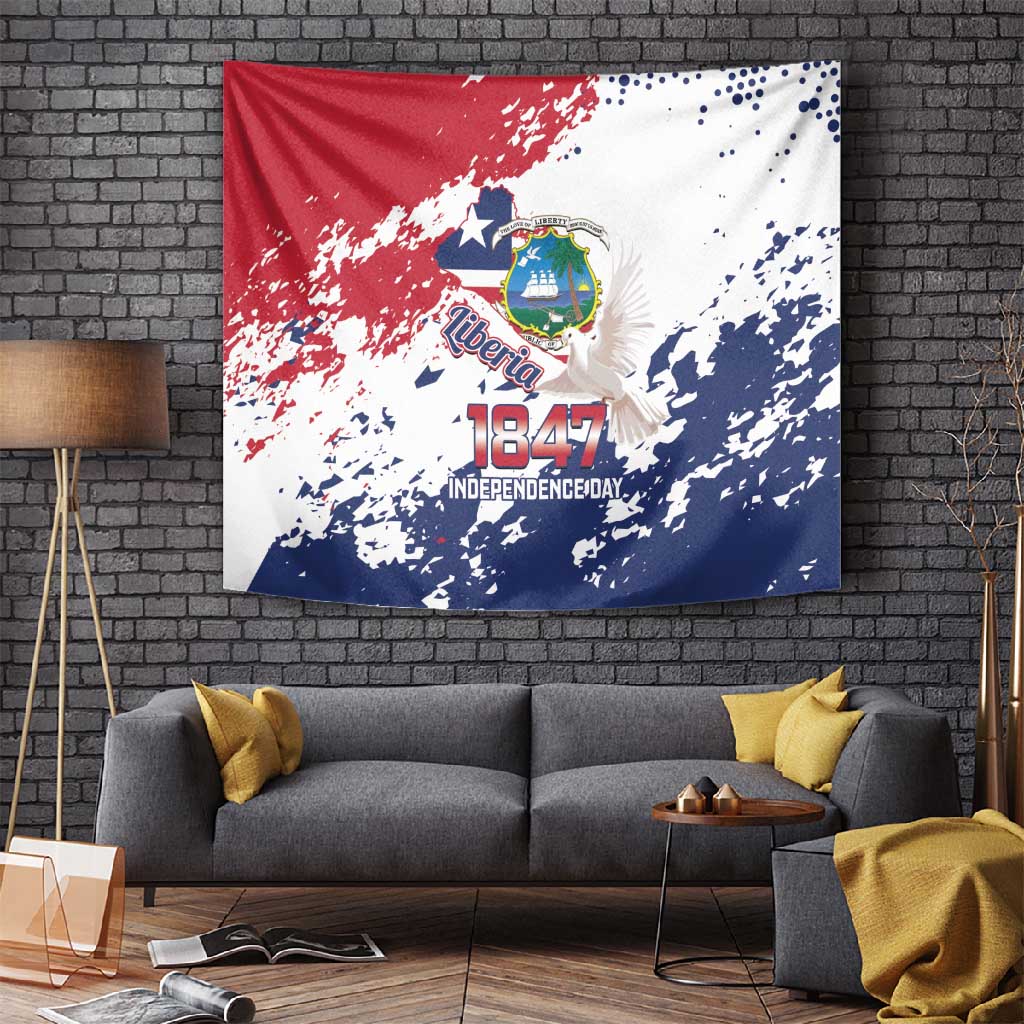 Afro Liberia 1847 Independence Day Tapestry Coat Of Arms Grunge Style LT14