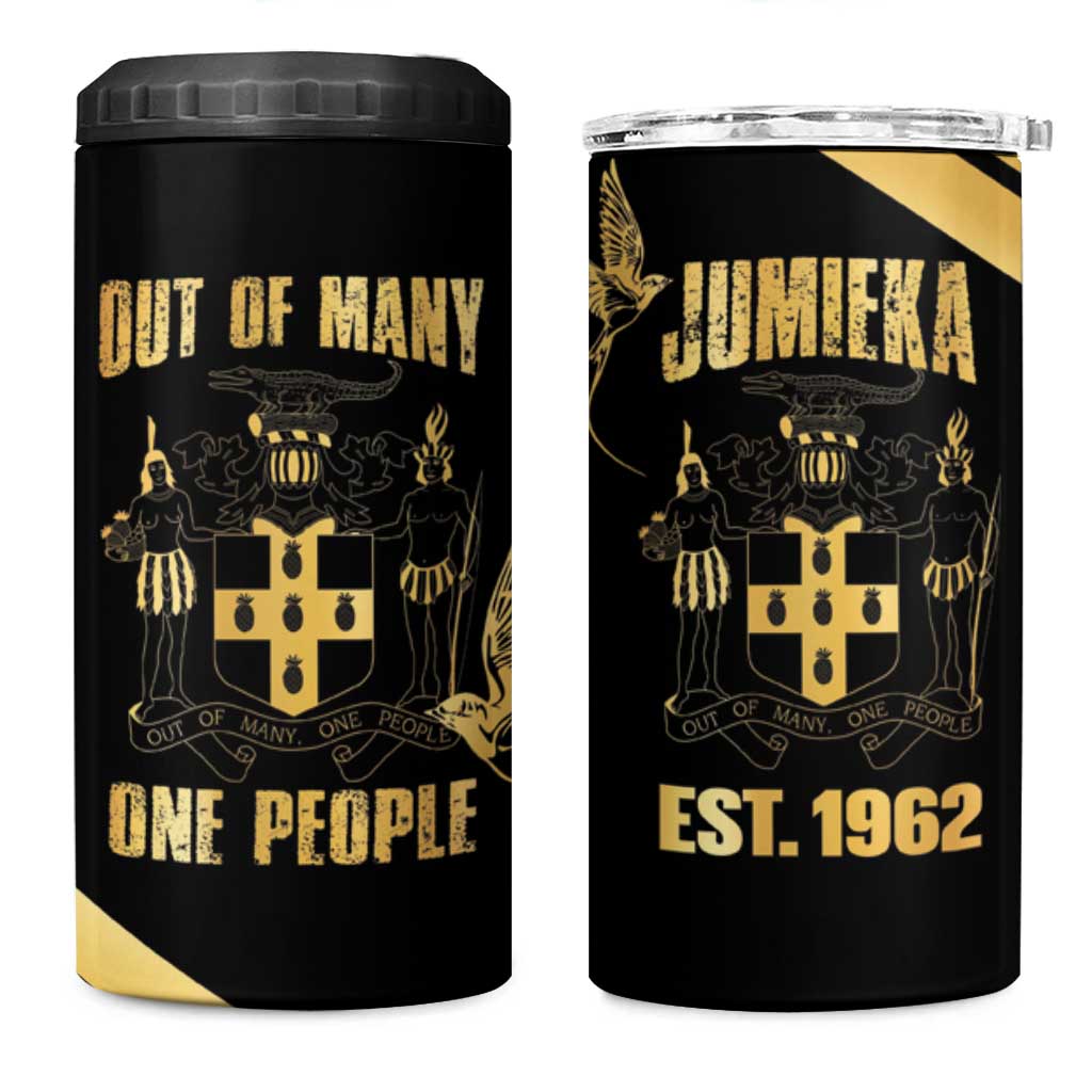 Jumieka Independence Day 4 in 1 Can Cooler Tumbler Out Of Many, One People Gold Color LT14