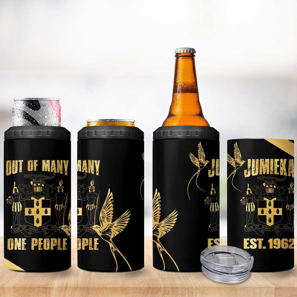 Jumieka Independence Day 4 in 1 Can Cooler Tumbler Out Of Many, One People Gold Color LT14