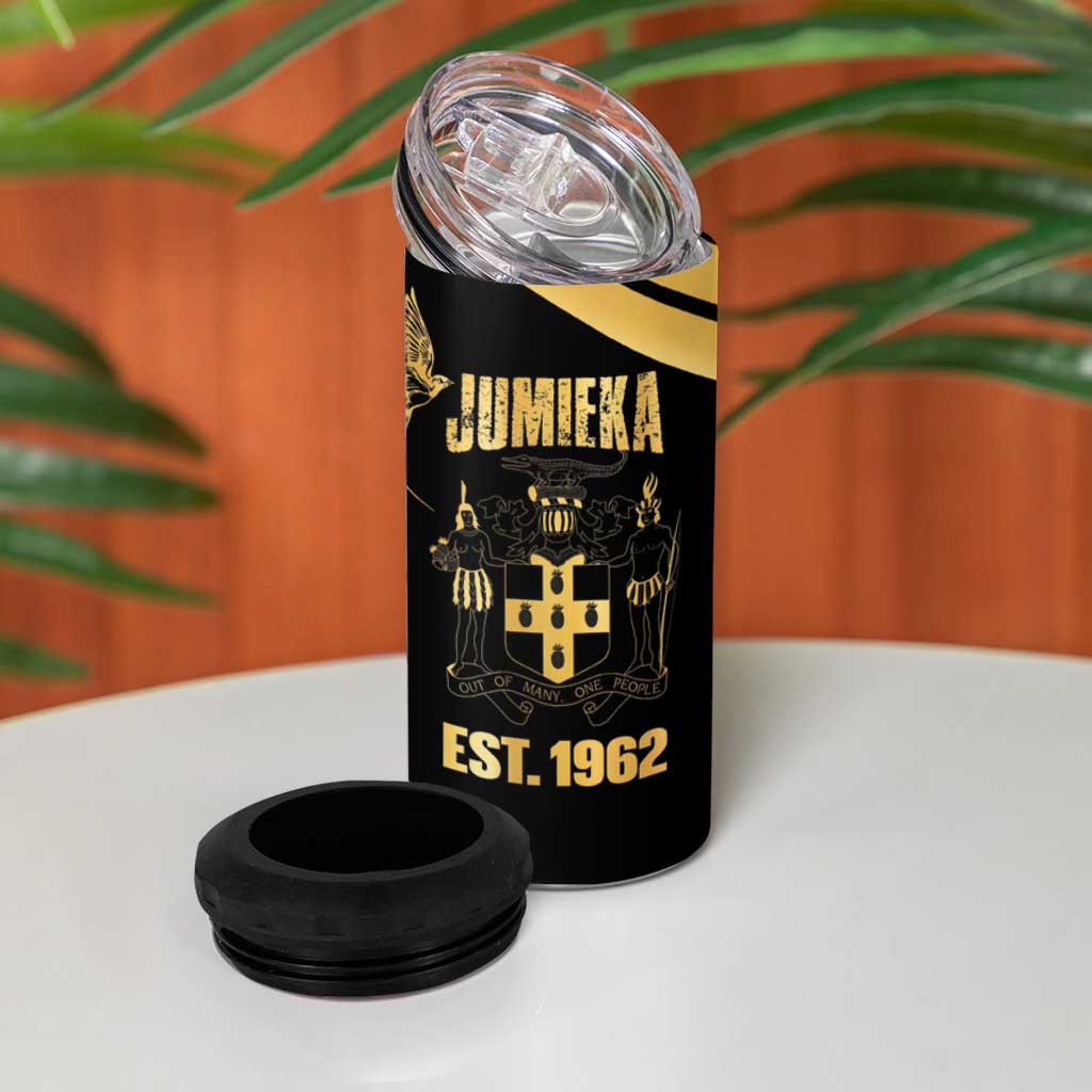 Jumieka Independence Day 4 in 1 Can Cooler Tumbler Out Of Many, One People Gold Color LT14