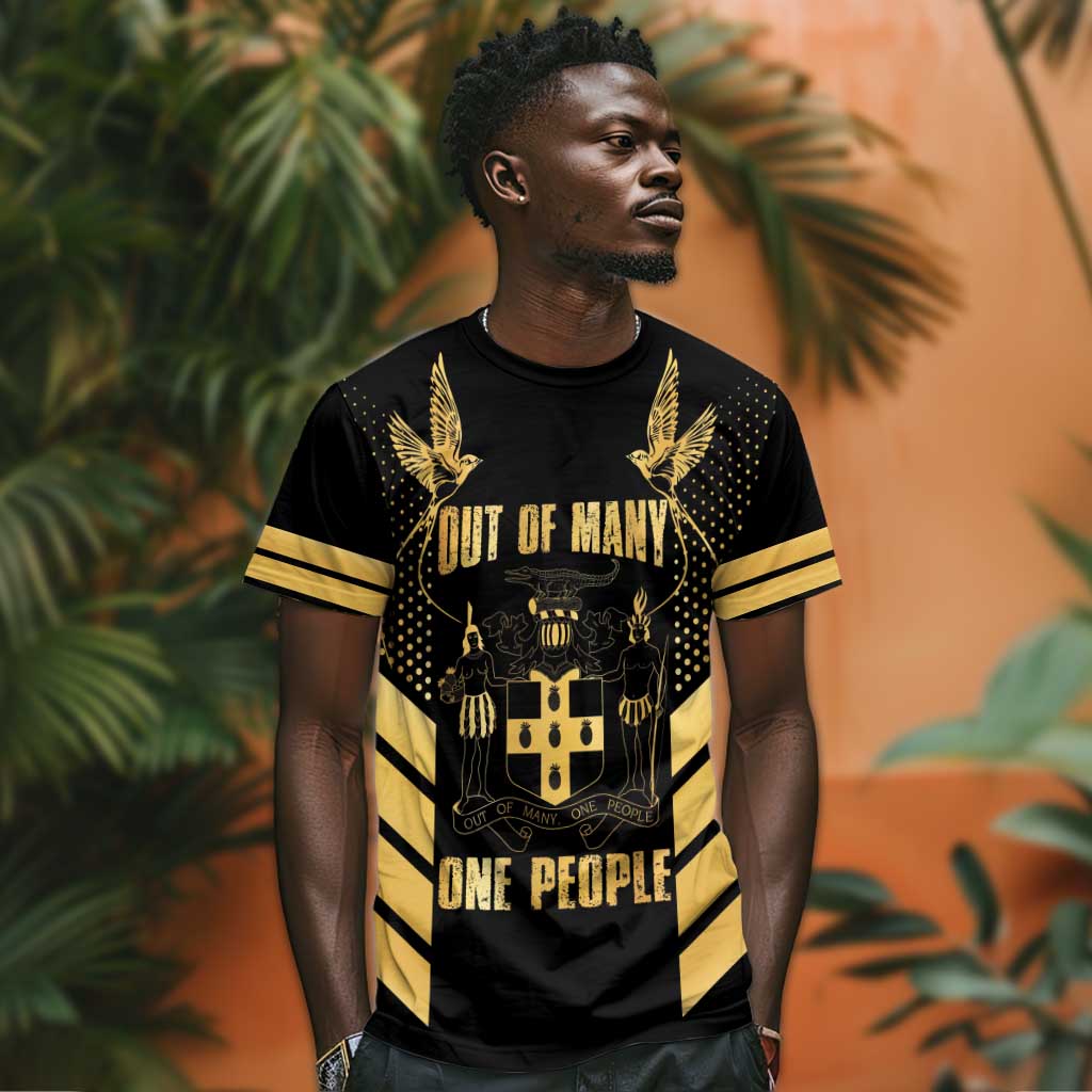Jumieka Independence Day T shirt Out Of Many, One People Gold Color LT14
