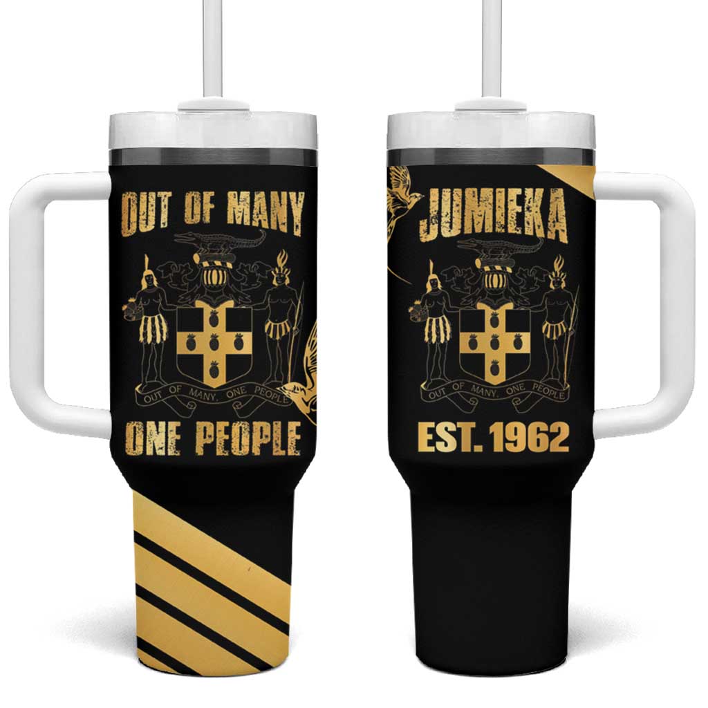 Jumieka Independence Day Tumbler With Handle Out Of Many, One People Gold Color LT14