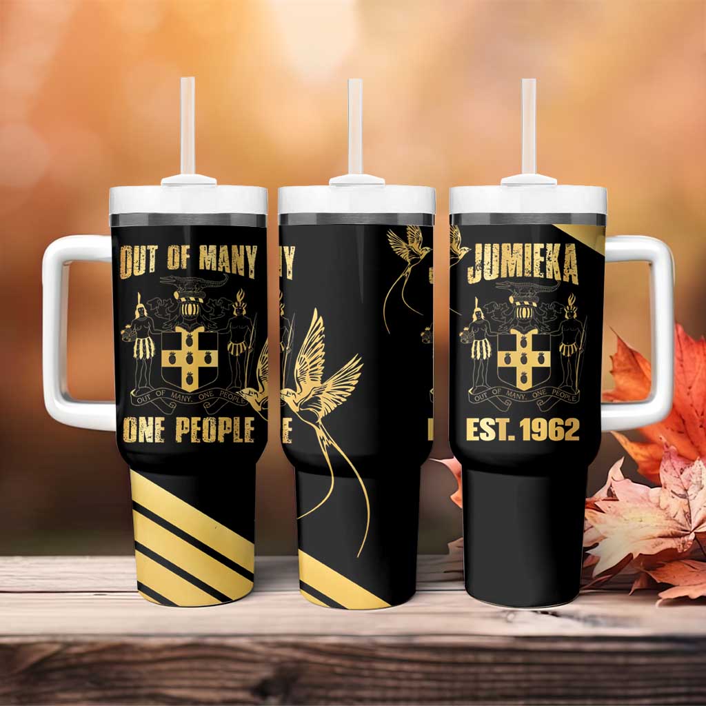 Jumieka Independence Day Tumbler With Handle Out Of Many, One People Gold Color LT14