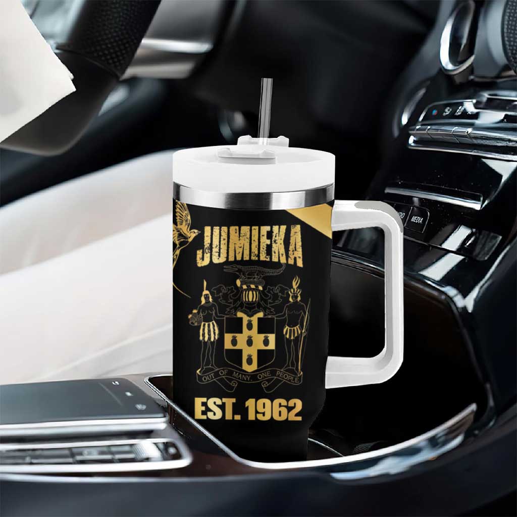 Jumieka Independence Day Tumbler With Handle Out Of Many, One People Gold Color LT14