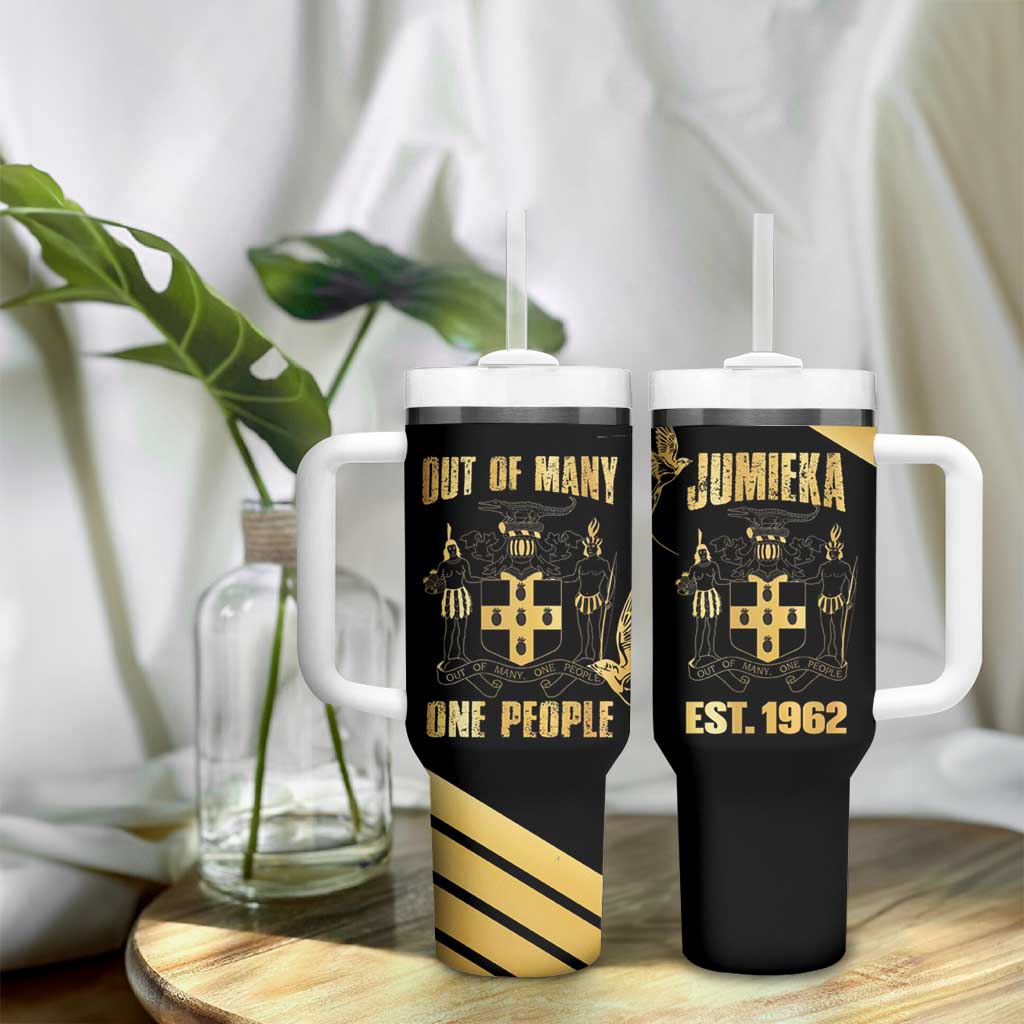 Jumieka Independence Day Tumbler With Handle Out Of Many, One People Gold Color LT14