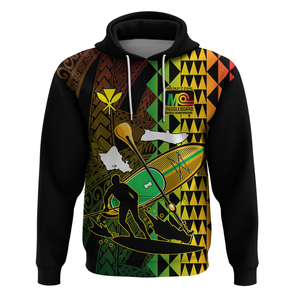 Paddle Board Hawaii Hoodie Molokai 2 Oahu World Championships Kakau Pattern LT14