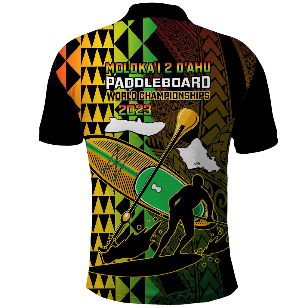 Paddle Board Hawaii Polo Shirt Molokai 2 Oahu World Championships Kakau Pattern LT14