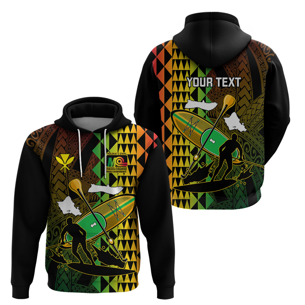 Personalised Paddle Board Hawaii Hoodie Molokai 2 Oahu World Championships Kakau Pattern LT14