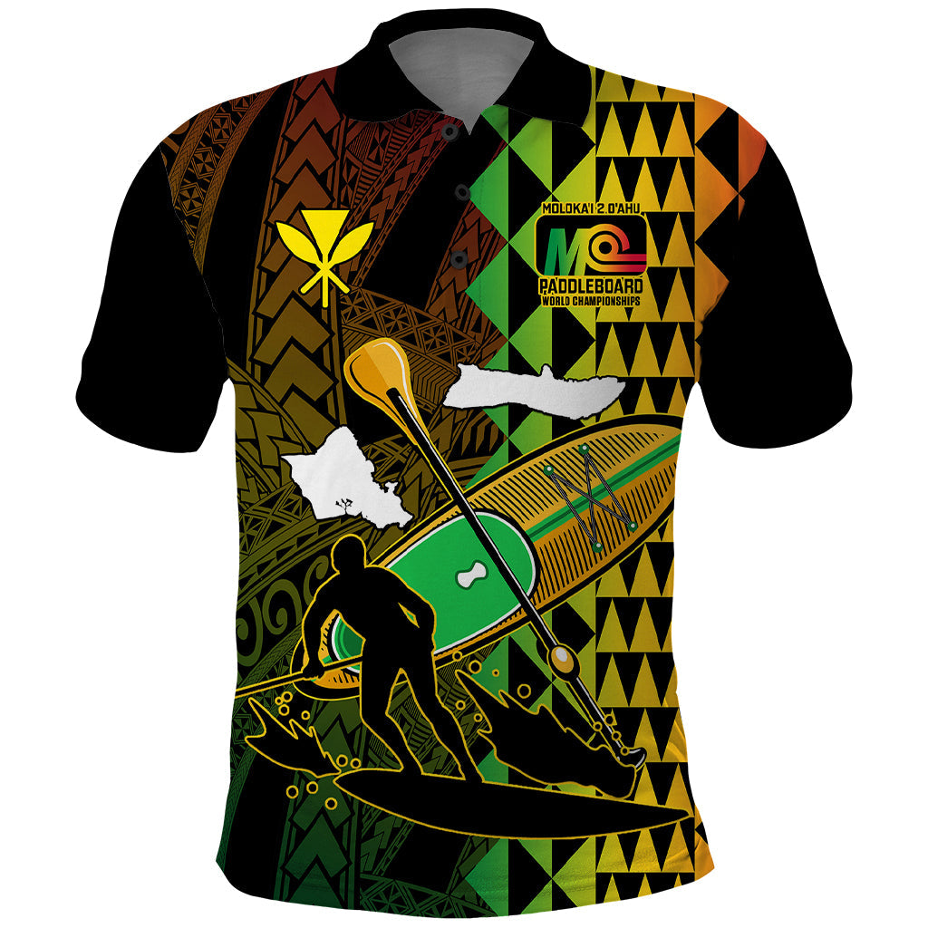 Personalised Paddle Board Hawaii Polo Shirt Molokai 2 Oahu World Championships Kakau Pattern LT14