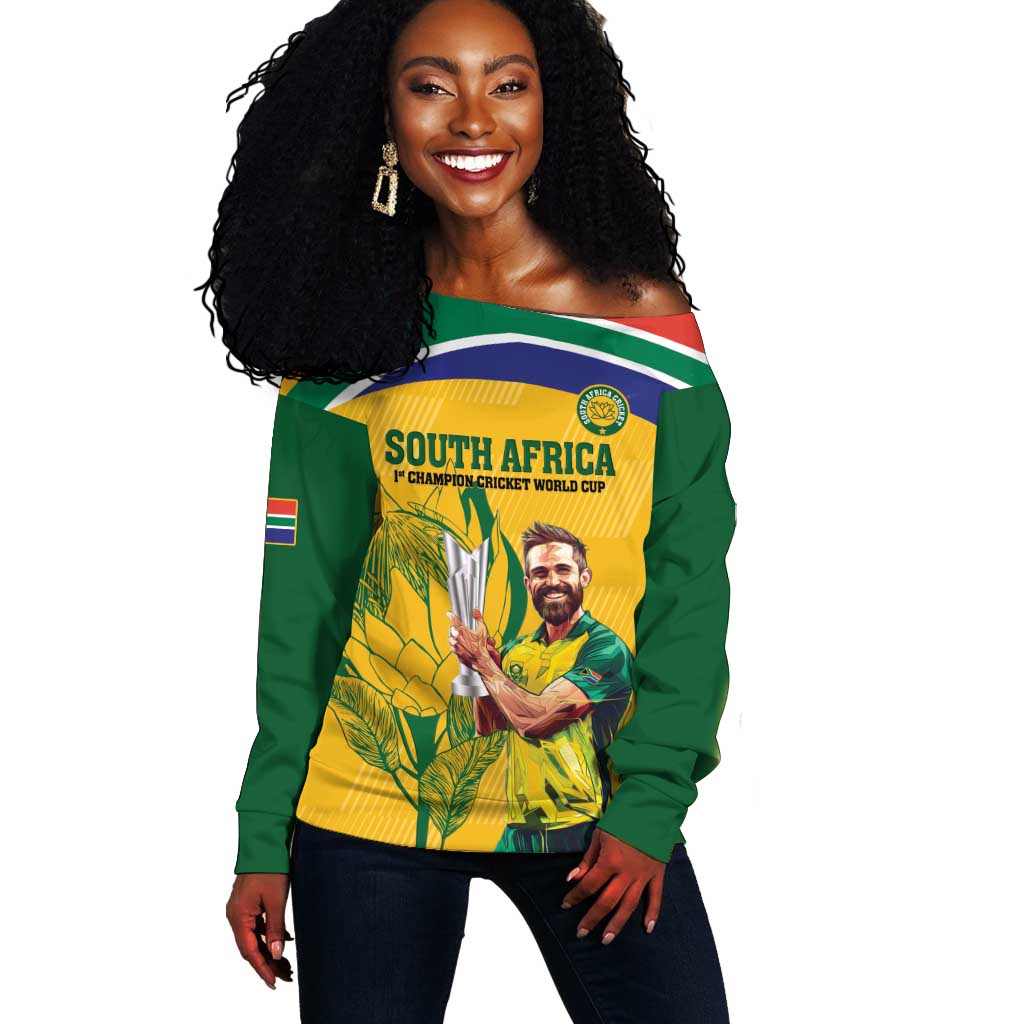 South Africa Cricket Off Shoulder Sweater 1st Champions World Cup Proud Of Our Boys LT14