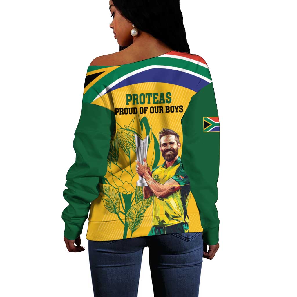 South Africa Cricket Off Shoulder Sweater 1st Champions World Cup Proud Of Our Boys LT14