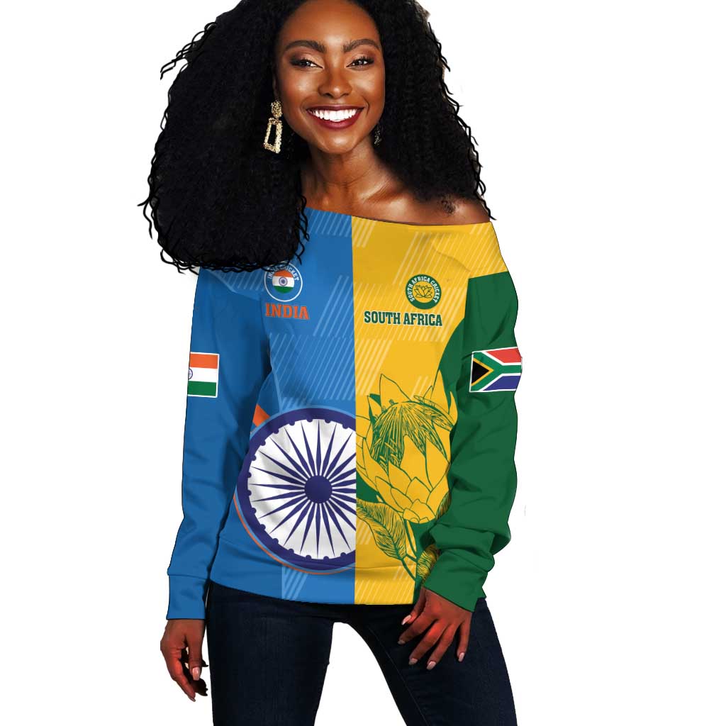 Custom India And South Africa Cricket Off Shoulder Sweater 2024 Together Dynamic Version LT14
