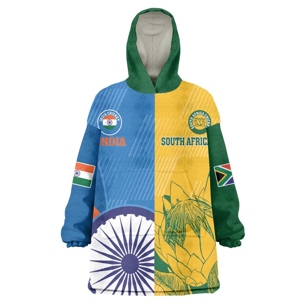 Custom India And South Africa Cricket Wearable Blanket Hoodie 2024 Together Dynamic Version LT14