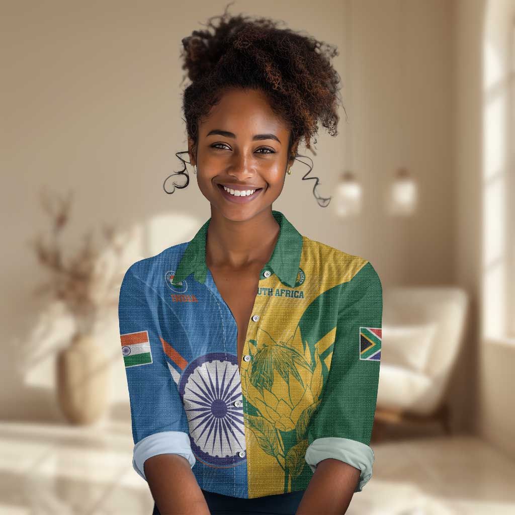 Custom India And South Africa Cricket Women Casual Shirt 2024 Together Dynamic Version LT14