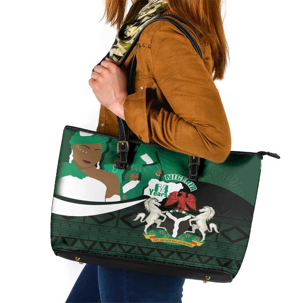 Nigeria Independence Day Leather Tote Bag Happy 64 Years Of Anniversary African Pattern LT14