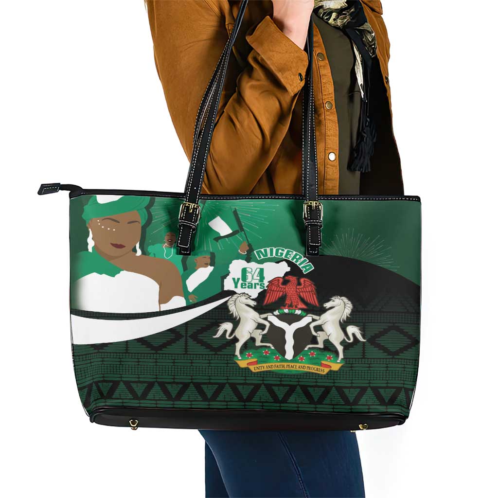 Nigeria Independence Day Leather Tote Bag Happy 64 Years Of Anniversary African Pattern LT14