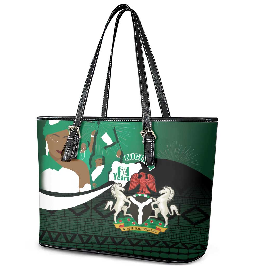 Nigeria Independence Day Leather Tote Bag Happy 64 Years Of Anniversary African Pattern LT14