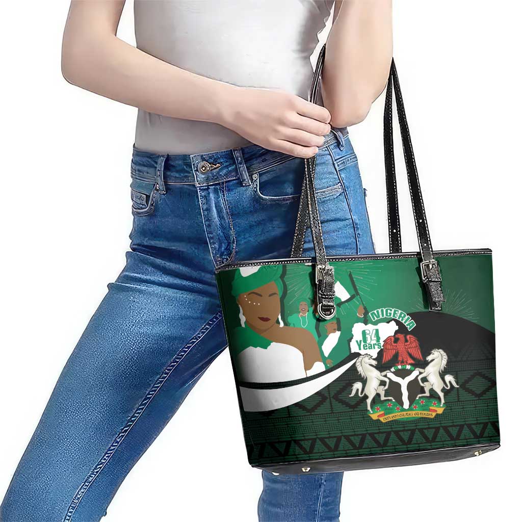Nigeria Independence Day Leather Tote Bag Happy 64 Years Of Anniversary African Pattern LT14