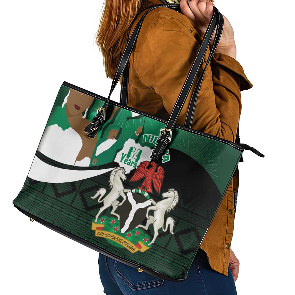 Nigeria Independence Day Leather Tote Bag Happy 64 Years Of Anniversary African Pattern LT14