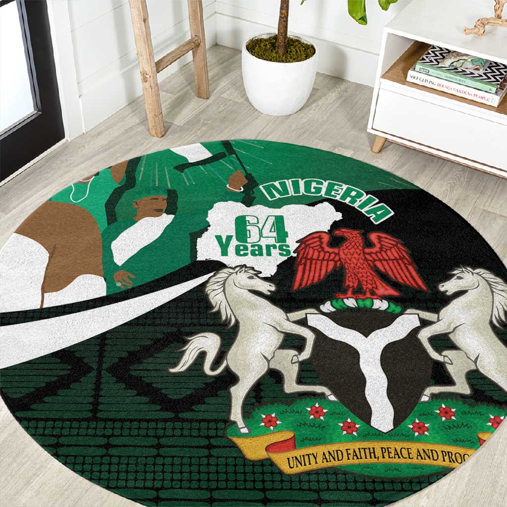 Nigeria Independence Day Round Carpet Happy 64 Years Of Anniversary African Pattern LT14