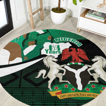 Nigeria Independence Day Round Carpet Happy 64 Years Of Anniversary African Pattern LT14