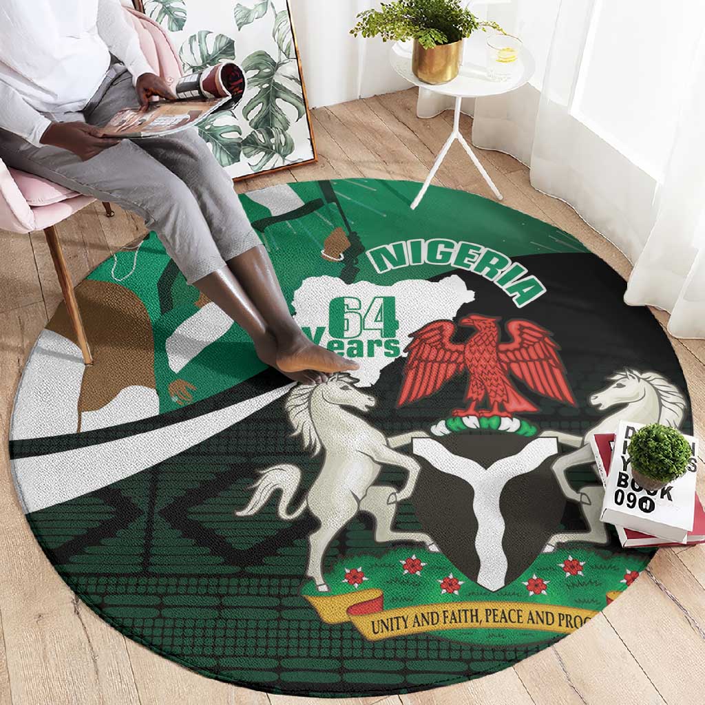 Nigeria Independence Day Round Carpet Happy 64 Years Of Anniversary African Pattern LT14