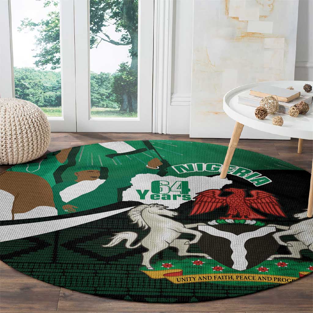 Nigeria Independence Day Round Carpet Happy 64 Years Of Anniversary African Pattern LT14