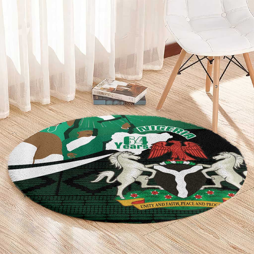 Nigeria Independence Day Round Carpet Happy 64 Years Of Anniversary African Pattern LT14