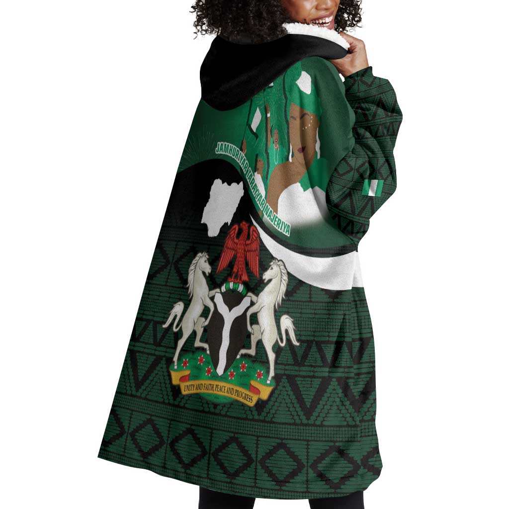 Nigeria Independence Day Wearable Blanket Hoodie Happy 64 Years Of Anniversary African Pattern LT14