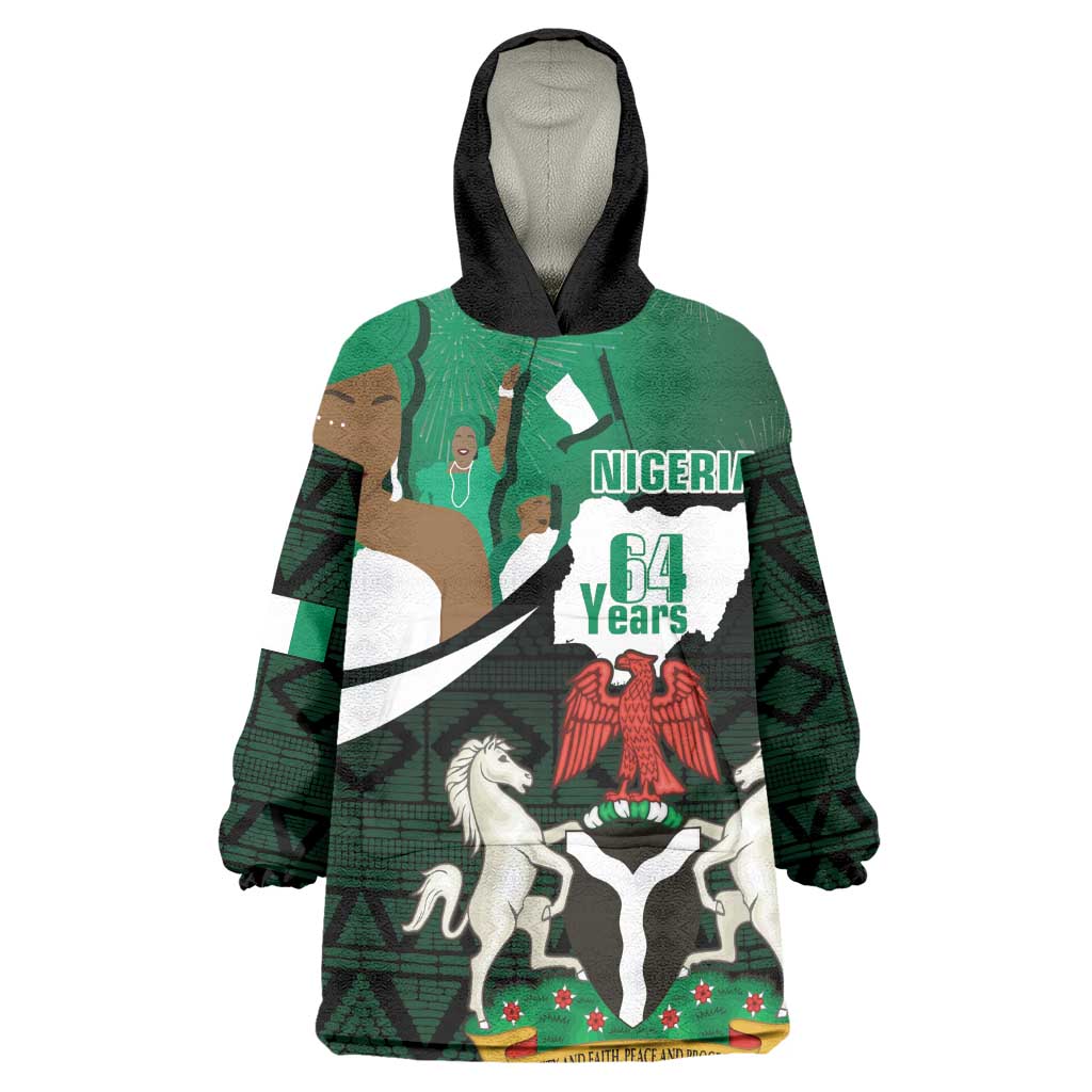 Nigeria Independence Day Wearable Blanket Hoodie Happy 64 Years Of Anniversary African Pattern LT14