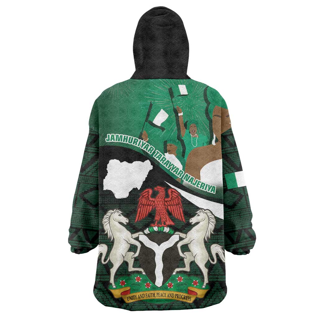 Nigeria Independence Day Wearable Blanket Hoodie Happy 64 Years Of Anniversary African Pattern LT14