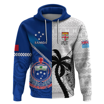 Custom Fiji And Samoa Rugby Hoodie 2023 World Cup Samoan Mix Tapa Pattern LT14