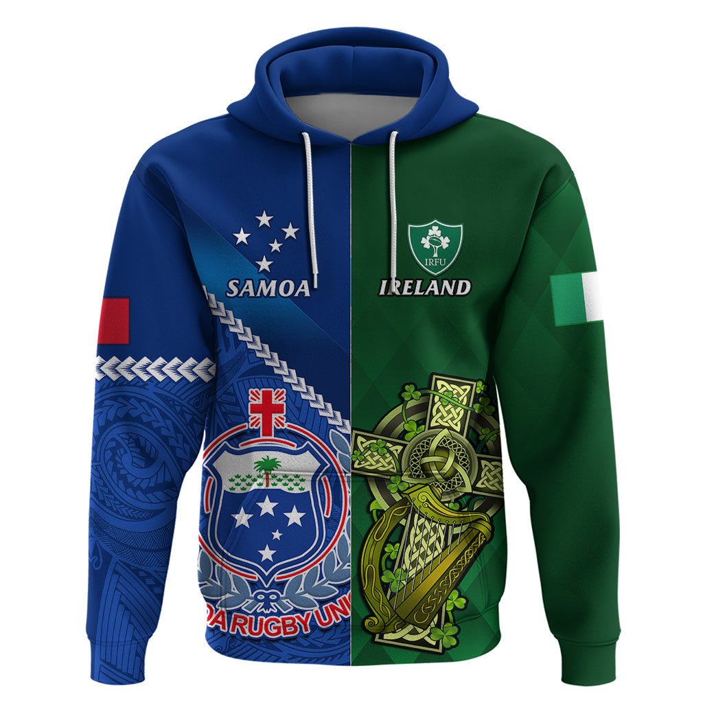 Custom Samoa And Ireland Rugby Hoodie 2023 World Cup Manu Samoa With Shamrocks LT14