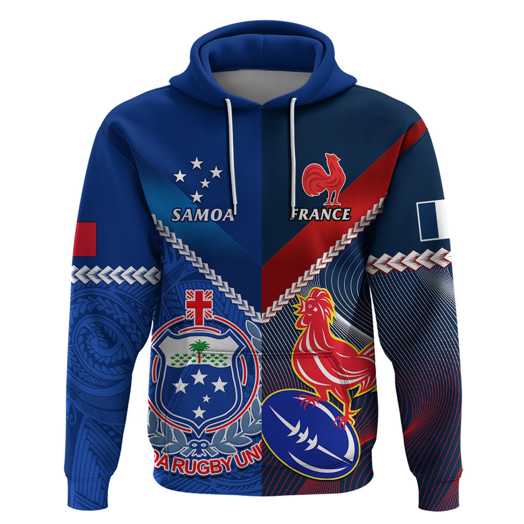 Custom Samoa And France Rugby Hoodie 2023 World Cup Manu Samoa With Les Bleus LT14