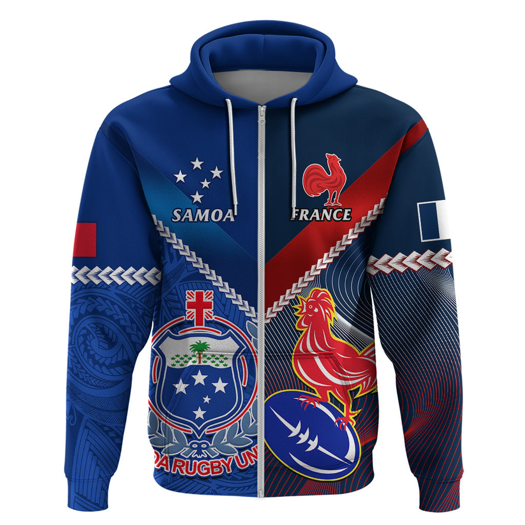 Custom Samoa And France Rugby Hoodie 2023 World Cup Manu Samoa With Les Bleus LT14