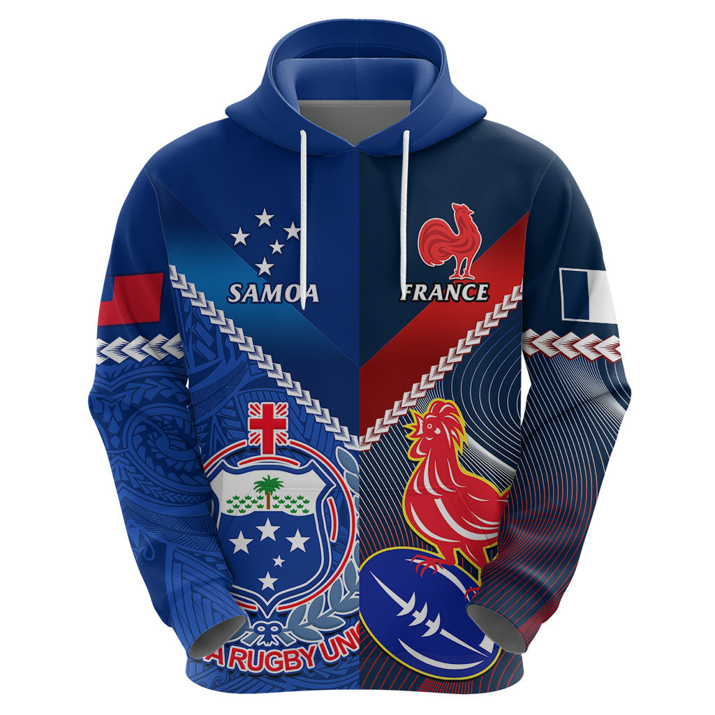 Custom Samoa And France Rugby Hoodie 2023 World Cup Manu Samoa With Les Bleus LT14