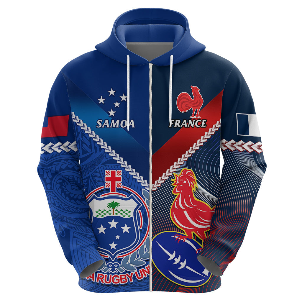 Custom Samoa And France Rugby Hoodie 2023 World Cup Manu Samoa With Les Bleus LT14