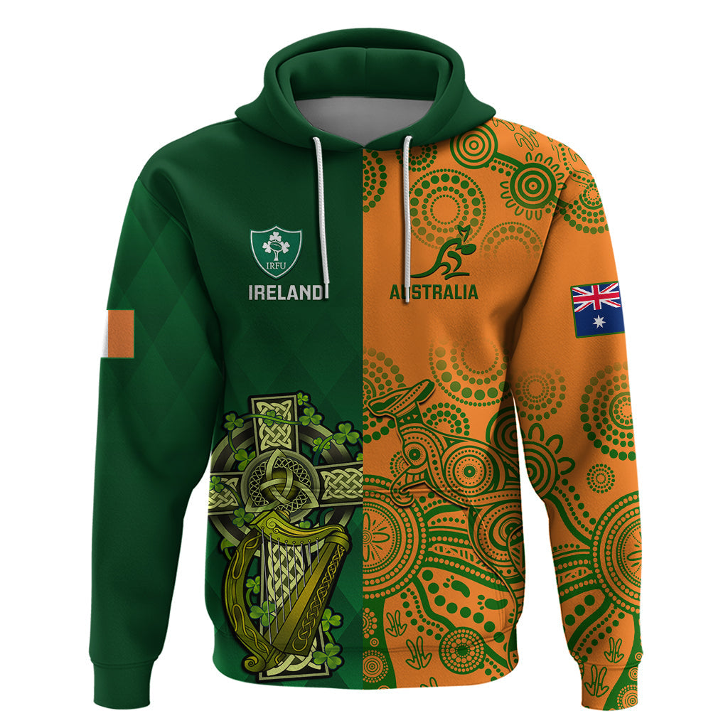 Australia And Ireland Rugby Hoodie 2023 World Cup Walllabies With Shamrocks LT14