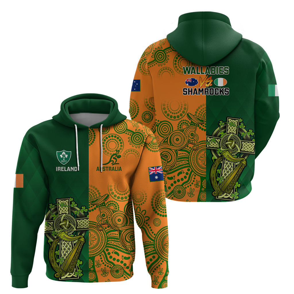 Australia And Ireland Rugby Hoodie 2023 World Cup Walllabies With Shamrocks LT14