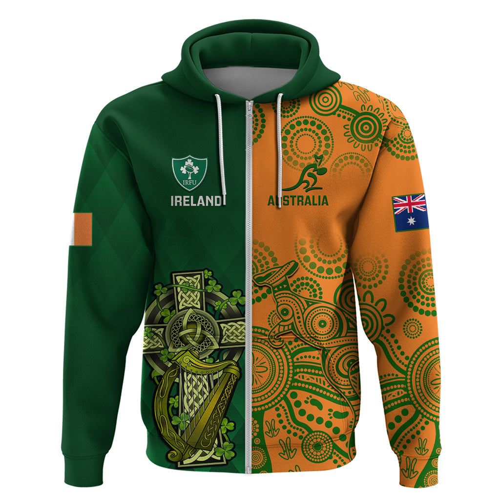 Australia And Ireland Rugby Hoodie 2023 World Cup Walllabies With Shamrocks LT14