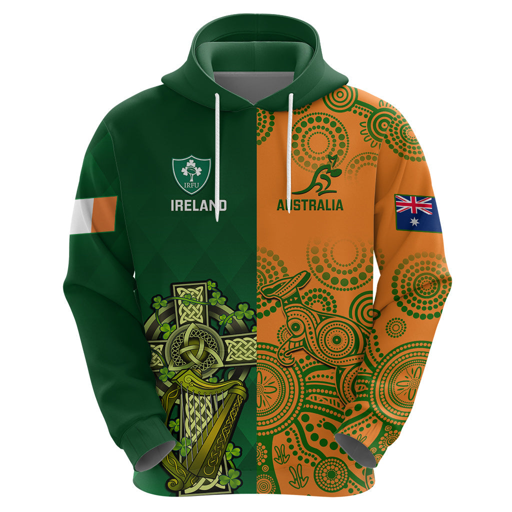 Australia And Ireland Rugby Hoodie 2023 World Cup Walllabies With Shamrocks LT14