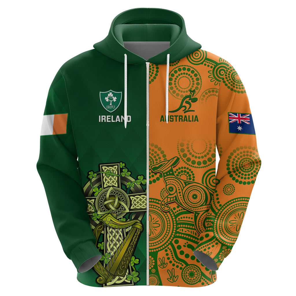 Australia And Ireland Rugby Hoodie 2023 World Cup Walllabies With Shamrocks LT14