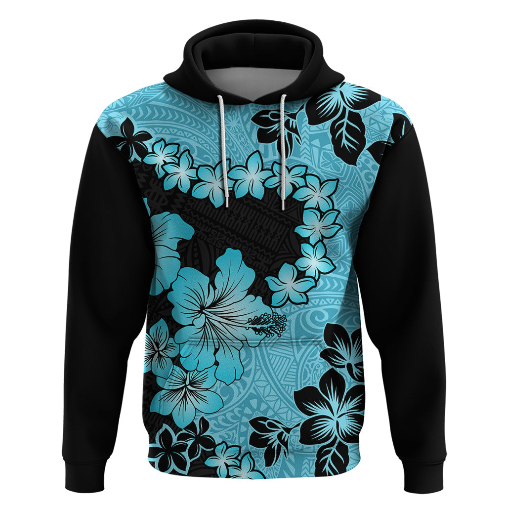 Blue Hawaii Hoodie Tapa Cloth Mix Tropical Flowers Pastel Vibes LT14