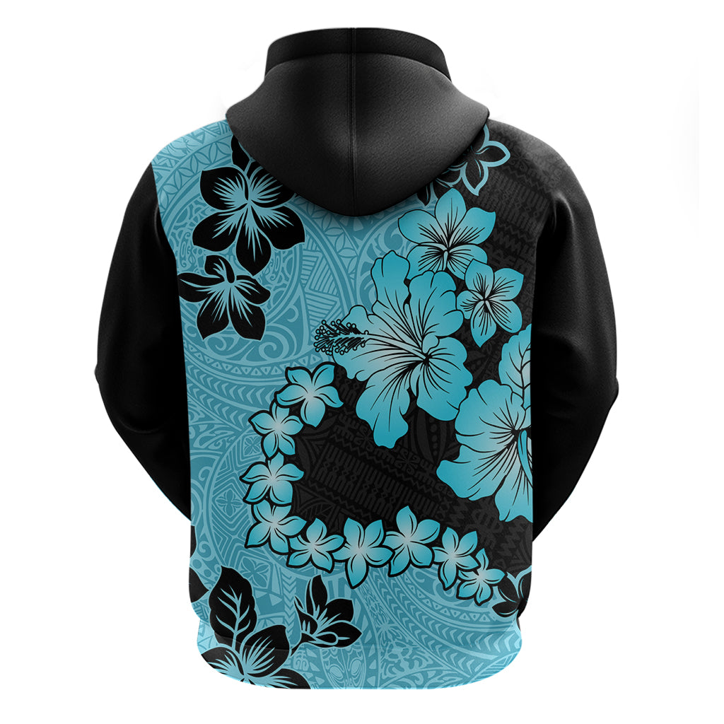 Blue Hawaii Hoodie Tapa Cloth Mix Tropical Flowers Pastel Vibes LT14
