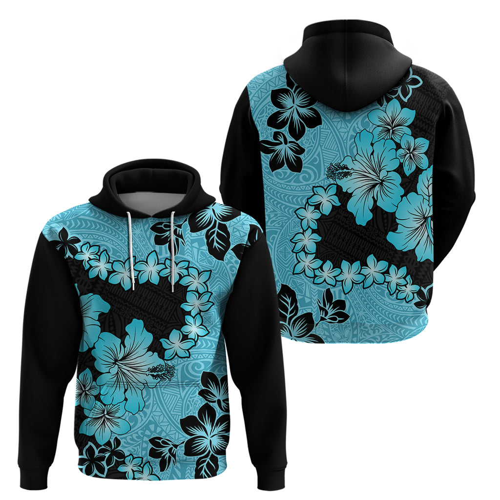 Blue Hawaii Hoodie Tapa Cloth Mix Tropical Flowers Pastel Vibes LT14