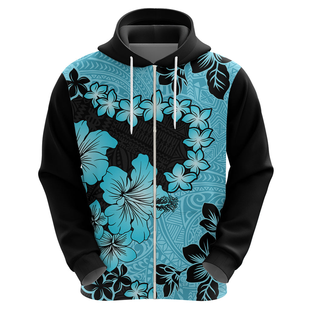 Blue Hawaii Hoodie Tapa Cloth Mix Tropical Flowers Pastel Vibes LT14