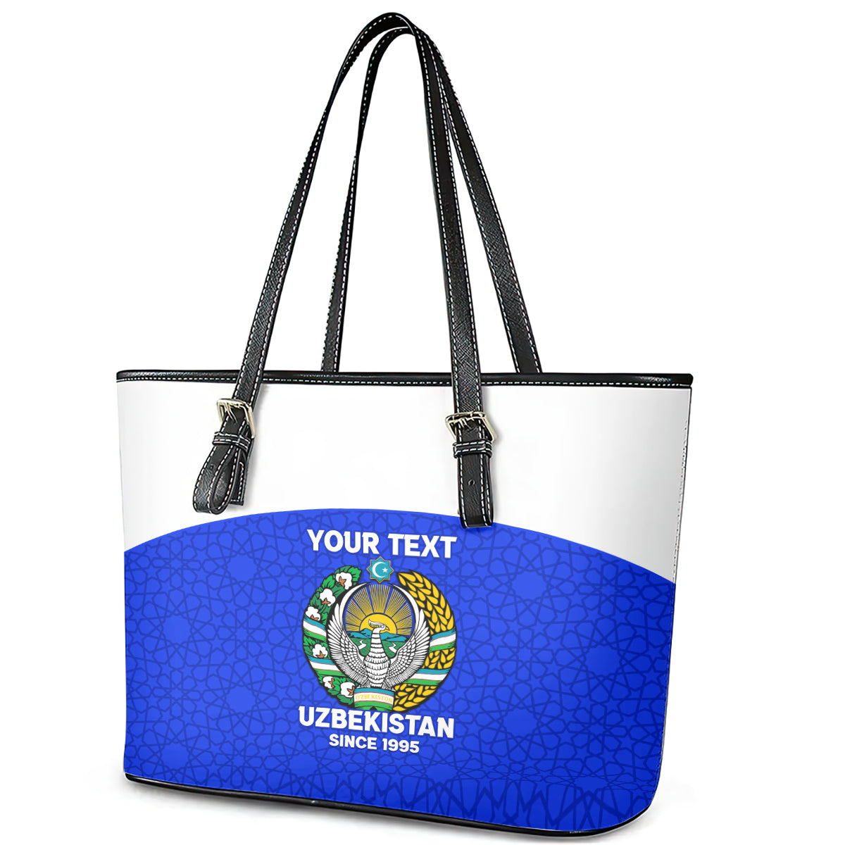 Custom Uzbekistan Football Leather Tote Bag 2024 Go Champions Uzbek Pattern LT14